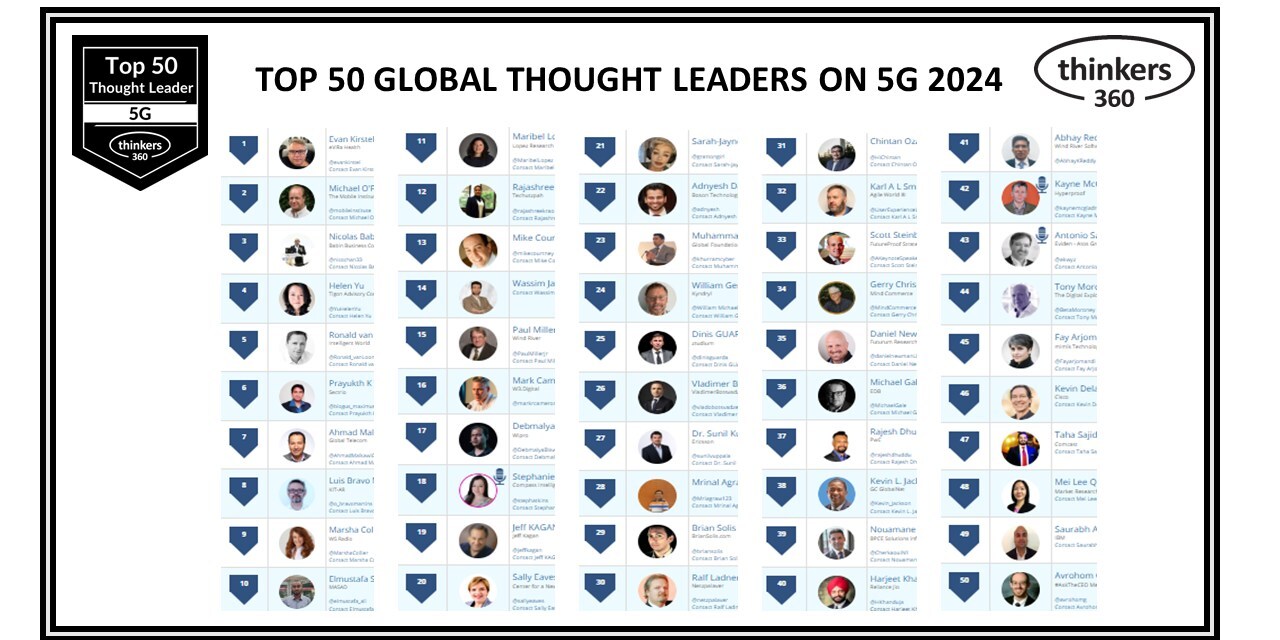 Evan Kirstel Ranked #1 Global Thought Leader and Influencer on 5G for 2024 by Thinkers360