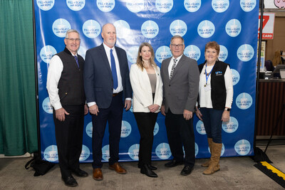 Anti-hunger advocates gathered to kick off the 2025 Fill a Glass with Hope® campaign. From LEFT TO RIGHT: Russell Reading, Secretary of the Pennsylvania Department of Agriculture; John Chrisman, CEO, American Dairy Association North East; Julie Bancroft, CEO, Feeding Pennsylvania; Lolly Lesher, Pennsylvania Dairy Promotion Program; and Dave Smith, Executive Director, PA Dairymen’s Association.