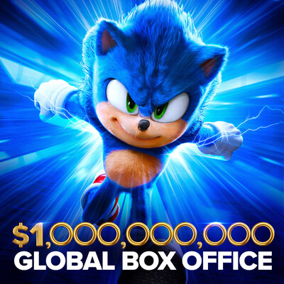 PARAMOUNT PICTURES ANNONCE QUE LA FRANCHISE CINÉMATOGRAPHIQUE SONIC THE HEDGEHOG DÉPASSE LE MILLIARD DE DOLLARS DE RECETTES BRUTES AU BOX-OFFICE MONDIAL (PRNewsfoto/Paramount Pictures)