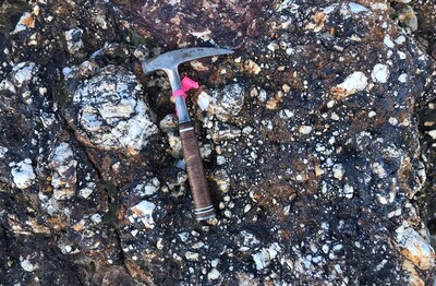 Figure 2 – Brecciated and iron-oxide-cemented quartz veining in shear zone. (CNW Group/Black Mammoth Metals Corp)