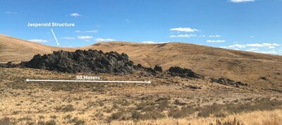 Figure 1 – Structurally-controlled jasperoids along the carbonate rock contact and distal to the modeled intrusion (looking east). (CNW Group/Black Mammoth Metals Corp)