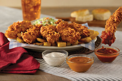 Savor endless flavor with New Crispy Tender Dippers at Cracker Barrel featuring six hand-breaded fried chicken tender dippers with choice of three sauces for dipping including new Nashville Hot.