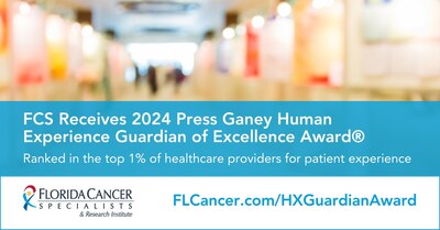 Florida Cancer Specialists & Research Institute receives Press Ganey 2024 Human Experience (HX) Guardian of Excellence Award® as a top provider in patient experience.