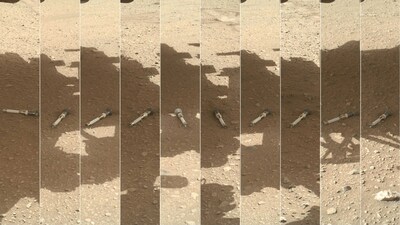 This photomontage shows tubes containing samples from Mars, as collected by NASA's Perseverance Mars rover.  The agency's Mars Sample Return Program plans to bring these samples back to study them in state-of-the-art facilities on Earth. Credit: NASA/JPL-Caltech/MSSS