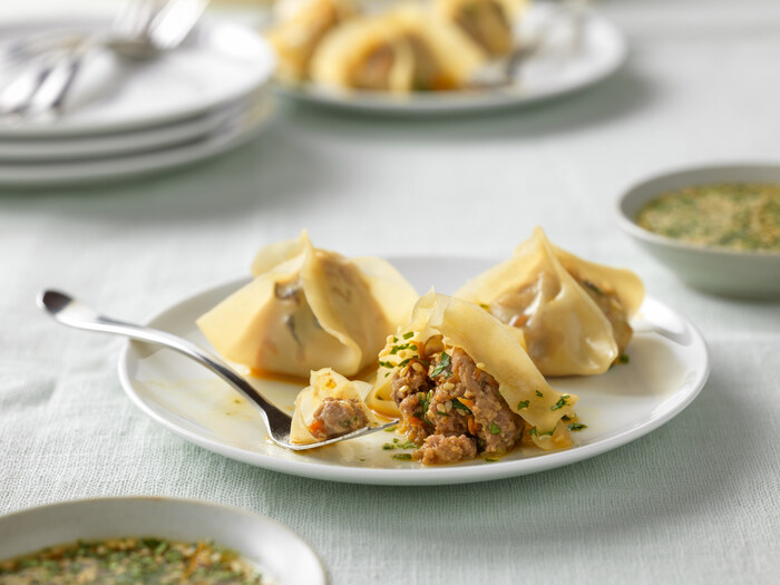 Beef and Skiitake Dumplings with Orange Ponzu Dipping Sauce from BeefItsWhatsForDinner.com.