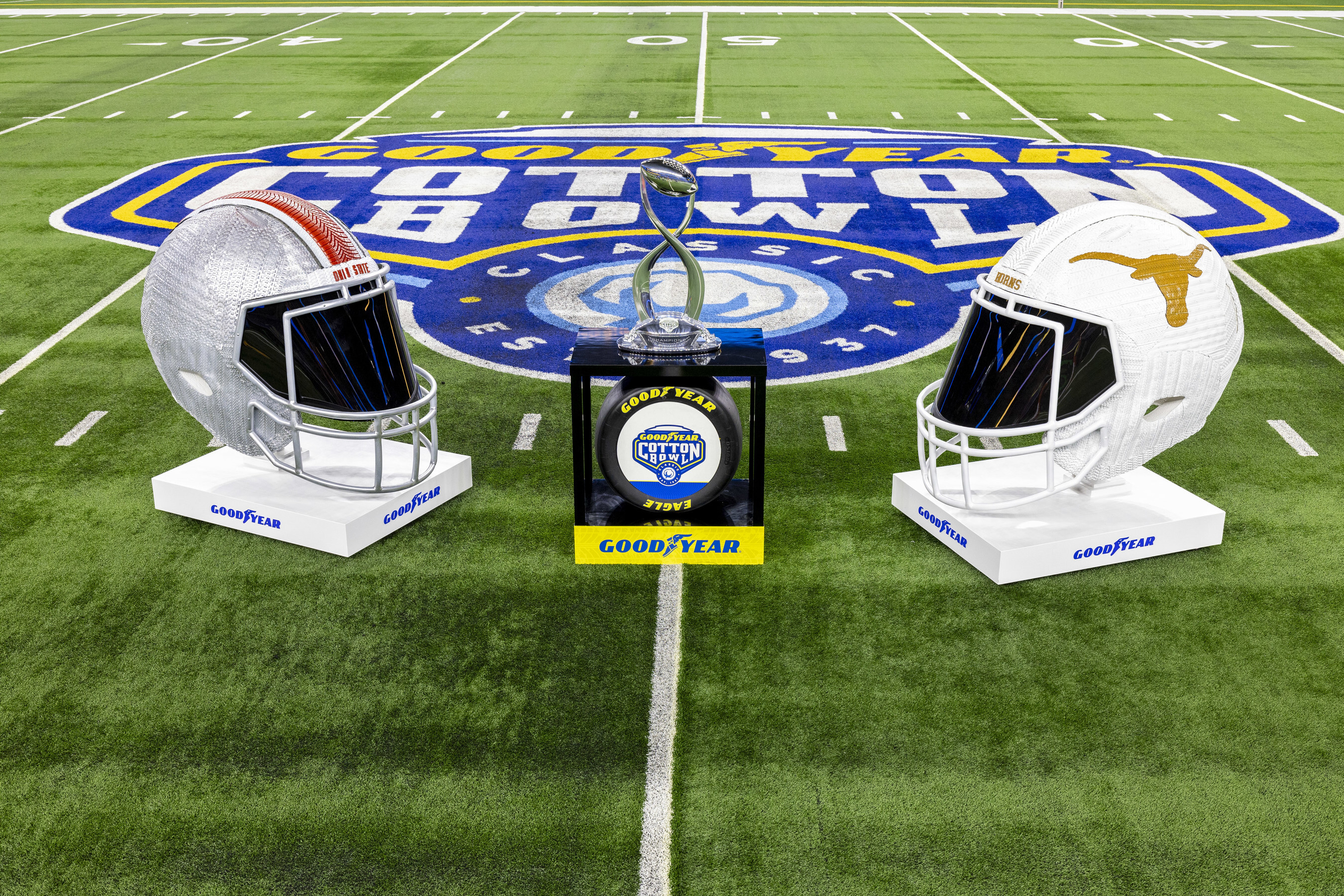 Goodyear Celebrates the Road to the National Championship Through the 89th Goodyear Cotton Bowl Classic With Innovative Tire Art Honoring The University of Texas and The Ohio State University