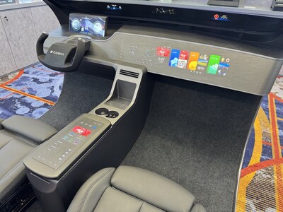 Tianma’s Cockpit Demo features: a 12.3" 3D Instrument Cluster; 12.3" LTPS High Transmissivity InvisiVue™ Mini-LED; and Integrated Reflective Imaging System (IRIS) Panoramic-HUD.