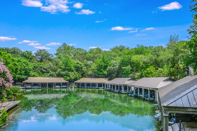 A private and covered boat slip on Lake Austin is included with the property. The slip – a unique amenity for the area – can accommodate a boat up to 28 ft in length.  TexasLuxuryAuction.com.