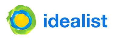 Idealist's logo: a painted-looking yellow circle ringed roughly in blue, ringed again in green. Idealist's name is next to it, lower case, in blue.