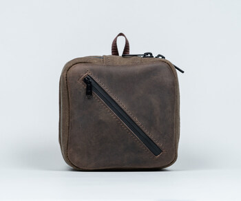 Shield Case for Mac mini in brown waxed canvas and chocolate full-grain leather