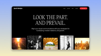 Ajust Design's homepage featuring their signature headline 'Look the Part. And Prevail.'