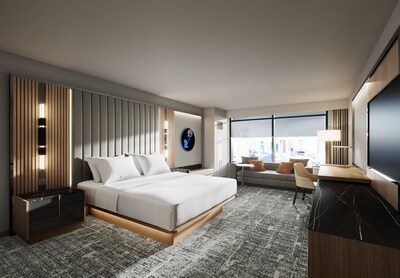 MGM Grand Las Vegas reveals details around $300M room and suite remodel set for completion in December 2025. Shown here: Rendering of redesigned King Room. (Credit: MGM Resorts International)