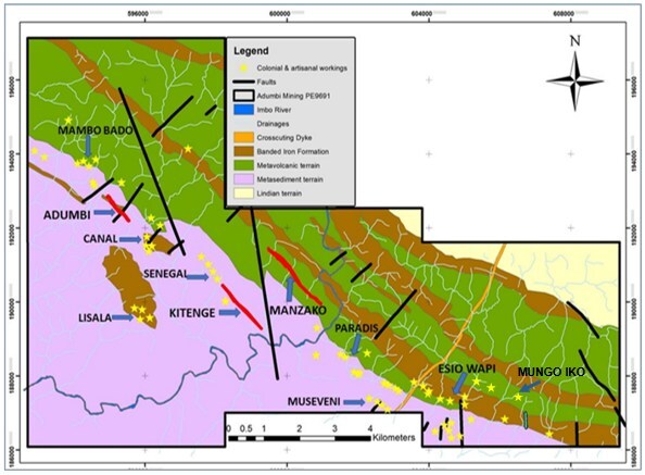 Figure 1- Imbo Concession Geology with Deposits and Prospects (CNW Group/Loncor Gold Inc.) Figure 1- Imbo Concession Geology with Deposits and Prospects (CNW Group/Loncor Gold Inc.)