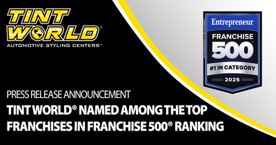 Tint World® Automotive Styling Centers™ franchise celebrates 12 consecutive years of inclusion in Entrepreneur Magazine's Franchise 500® ranking.