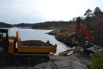 Construction during dam restoration at the Ducks Unlimited Canada wetland at Lake Laurentian. (CNW Group/Ducks Unlimited Canada)