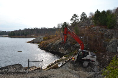 Construction during dam restoration at DUC wetland at Lake Laurentian. (CNW Group/Ducks Unlimited Canada)