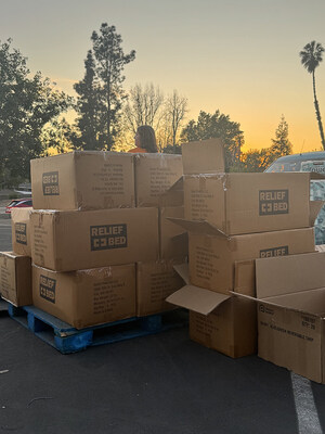 Relief Beds Unloading at Evacuation Shelter