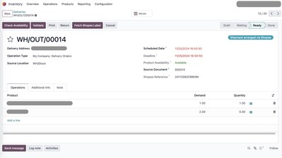 只需簡單一按，便可在 Odoo 系統內，讀取蝦皮的運輸標籤及追蹤號碼。