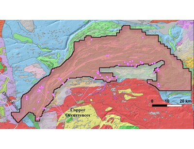 Figure 1: Extent of Viridian’s claims in the Seal Basin; secured through staking the total area covers 2,600km2 containing over 70 known copper occurrences from NFLD’s MODS database. (CNW Group/Viridian Metals)