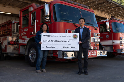 Liz Lynn, President of the Los Angeles Fire Department Foundation and Edmund Cho, CEO of Kumho Tire USA