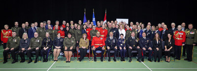 The 69 recipients of the King Charles III Coronation Medal who were honored during the awards ceremony held at
 the Royal Canadian Mounted Police Headquarters in Westmount on January 23, 2025. (CNW Group/Cabinet de la Lieutenante-gouverneure du Québec)