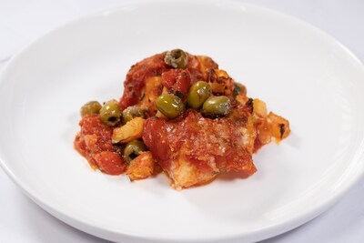 Baked cod in tomato sauce.