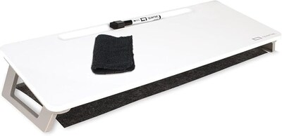 The new Quartet® Dry-Erase Desktop Pad fits between your keyboard and screen, featuring a felt keyboard pad, magnetic-cap marker, and microfiber towel for a sleek, organized workspace.