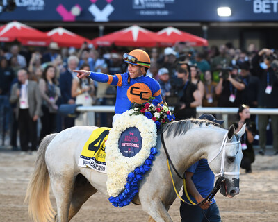 2025 Pegasus World Cup Invitational (G1) Champion White Abarrio and jockey Irad Ortiz Jr., credit Nicole Thomas