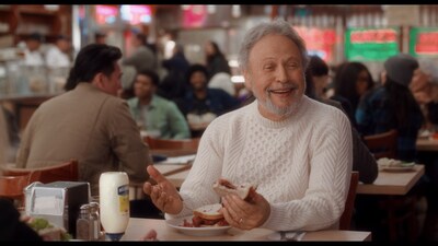 Billy Crystal brings back iconic cable knit sweater for Hellmann's Big Game ad.