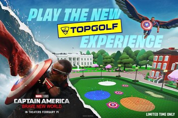 Play the new Topgolf experience inspired by Marvel Studios’ “Captain America: Brave New World” in all U.S. venues Feb. 1 through April 13.