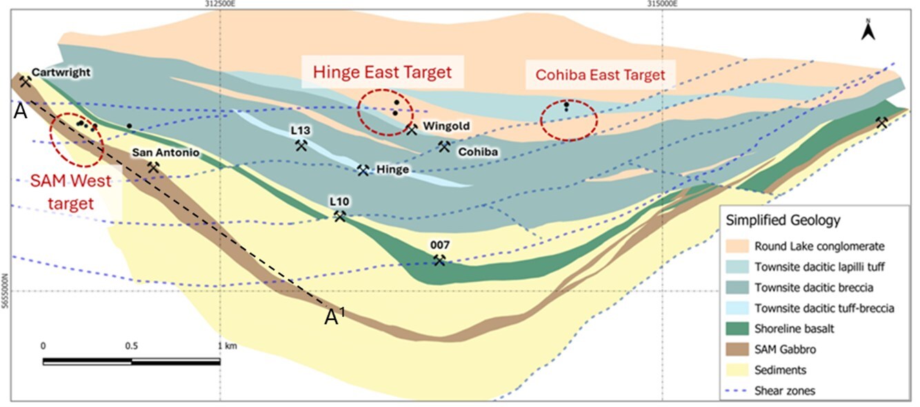 Figure 1: Simplified True North geology map and drill hole locations (CNW Group/1911 Gold Corporation) Figure 1: Simplified True North geology map and drill hole locations (CNW Group/1911 Gold Corporation)