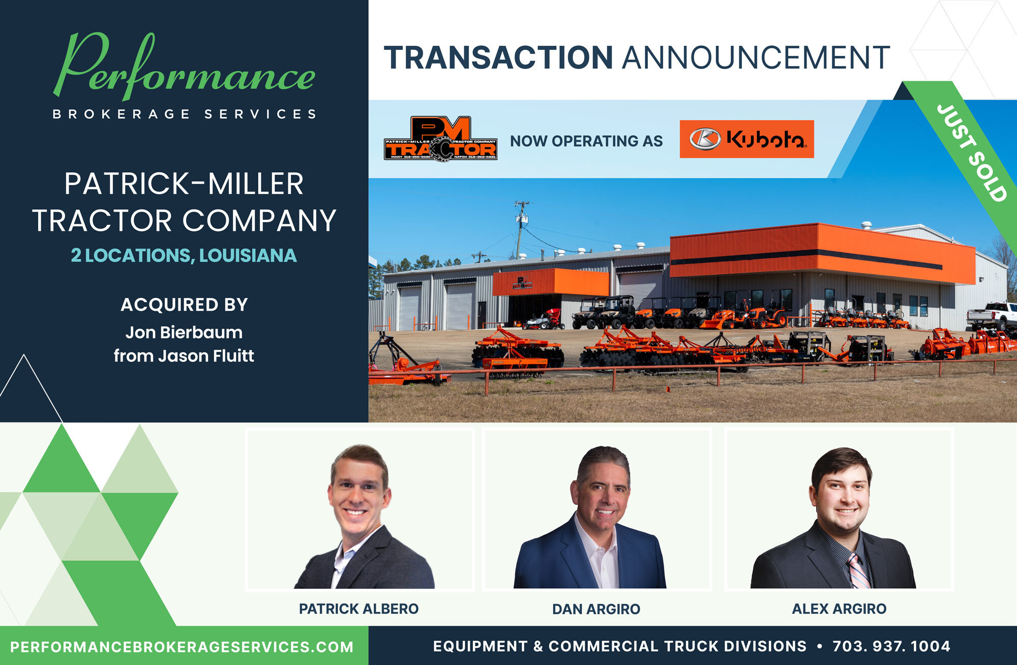 Performance Brokerage Services Advises on the Sale of Patrick-Miller Tractor Company in Many and Natchitoches, Louisiana