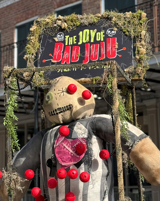 Giant referee voodoo doll Stu Piderson trundles through the French Quarter on Saturday, Feb 8, provoking the ire on Philadelphia Eagles fans.