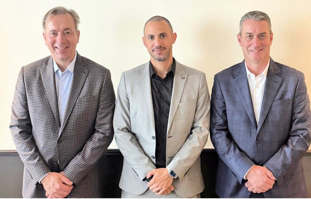 Left to Right: Paul Rokos, MHC’s VP of Channel Sales; Mahmoud Jaafar, DTECH Regional Sales Manager; Jeff Butts, MHC’s Chief Sales Officer Left to Right: Paul Rokos, MHC’s VP of Channel Sales; Mahmoud Jaafar, DTECH Regional Sales Manager; Jeff Butts, MHC’s Chief Sales Officer
