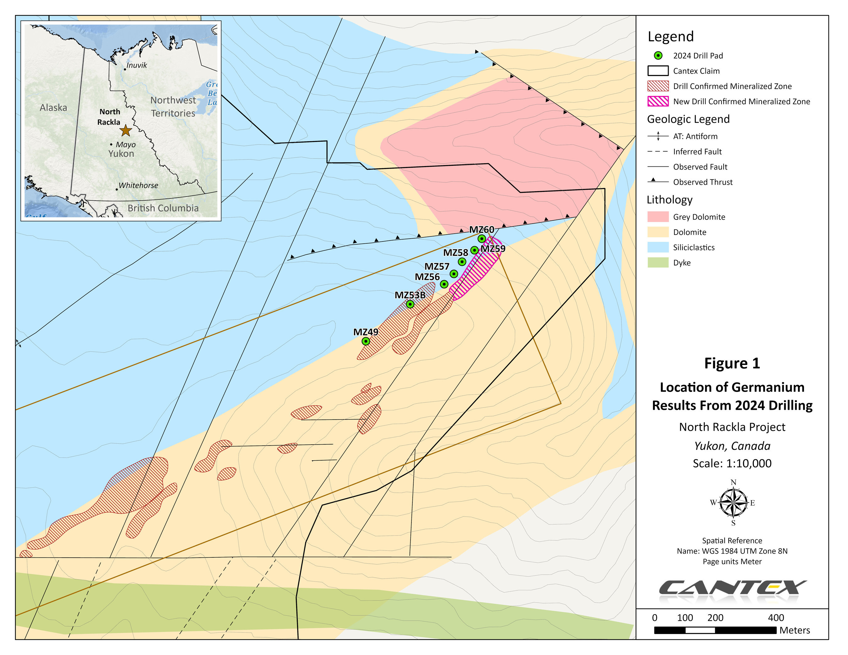 Figure 1. Location of Germanium Results from 2024 Drilling (CNW Group/Cantex Mine Development Corp.) Figure 1. Location of Germanium Results from 2024 Drilling (CNW Group/Cantex Mine Development Corp.)