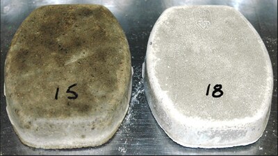 Oil-Soaked Seawater Sand/OPC/Water
(left) No Additive - (right) Nano-Organo-Titanium