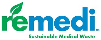 remedi Waste Solutions logo. remedi is the first medical waste disposal company in Texas permitted to recycle medical waste. Formerly Mediwaste, remedi provides sustainable, compliant, and cost-effective medical waste management solutions for healthcare facilities, ensuring safe treatment, recycling, and disposal. Learn more at remediwaste.com (PRNewsfoto/remedi)