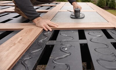 A 4’ x 6” tile deck tray can be installed on top of Evolution steel deck joists (@ravinbuilders)