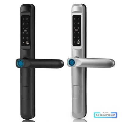 Smart Door Lock Slim black and silver color on white background