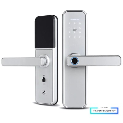 Smart Door Lock Silver White Background