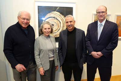 Richard & Lynne Pasculano, Thomas Friedman & Ian Murray, president of the Greenwich Library Board of Trustees, at the Lynne and Richard Pasculano Signature Series at Greenwich Library. PC Cheryl Moss.