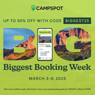 Campspot’s Biggest Booking Week returns with savings up to 50% off, plus a chance to win a $1000 grand prize