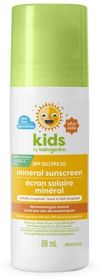 Avis public - Rappel : Produit antisolaire minéral Kids par Babyganics  SPF 50 Totally Tropical (formules à bille et à vaporisation continue)