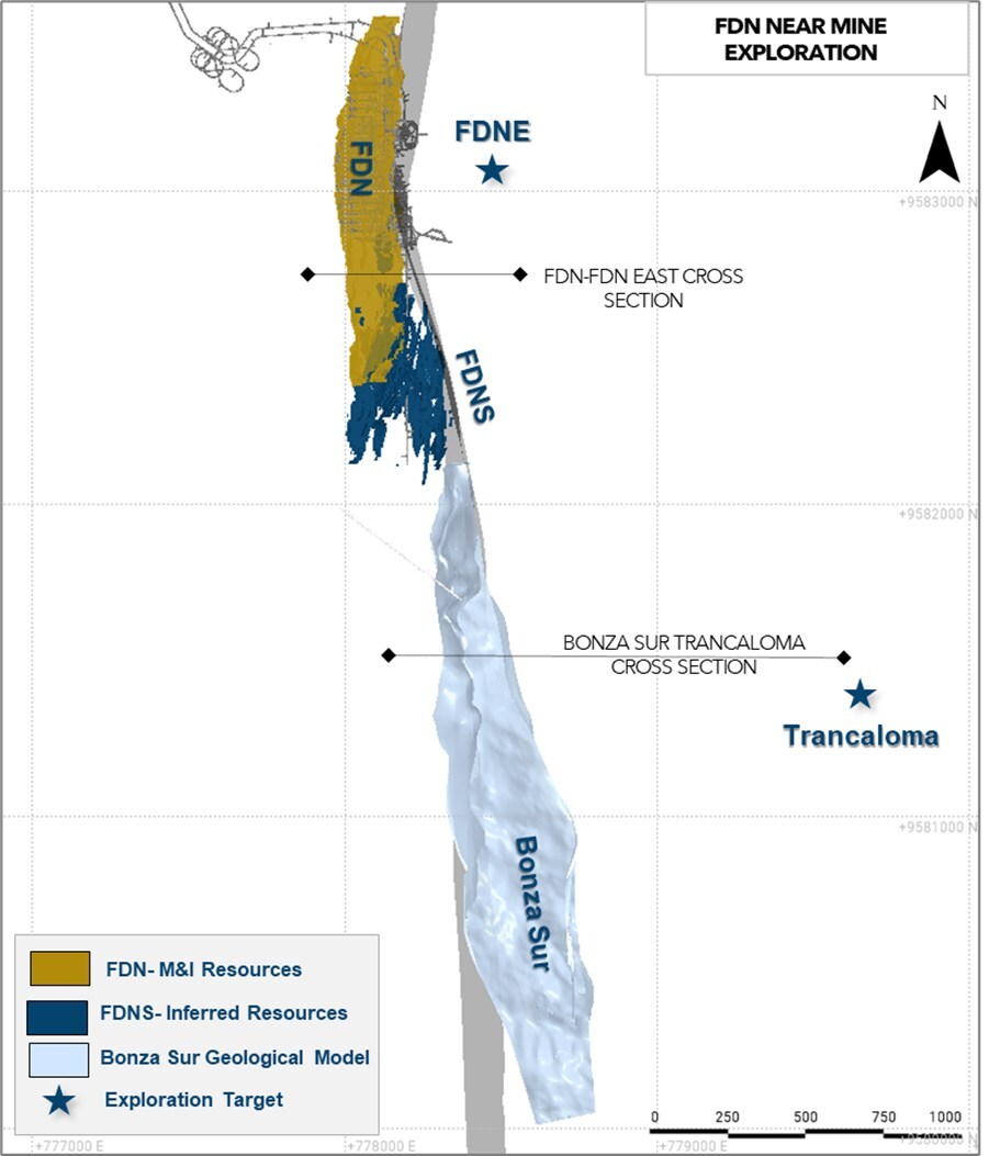 Figure 1: Map showing FDN mine and main near-mine exploration targets (CNW Group/Lundin Gold Inc.) Figure 1: Map showing FDN mine and main near-mine exploration targets (CNW Group/Lundin Gold Inc.)