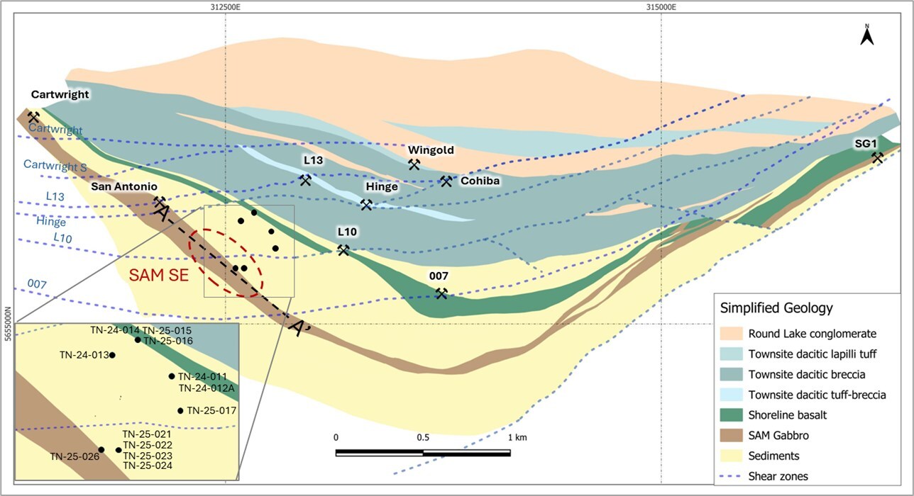 Figure 1: True North: Geology and drill hole location map (CNW Group/1911 Gold Corporation)