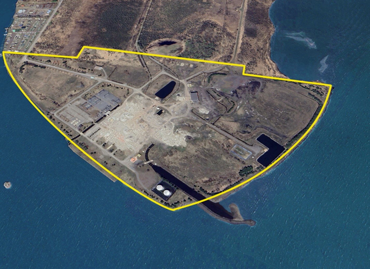Image: "Aerial view of the Mission Island Lands, a 183-acre industrial property in Thunder Bay, Ontario.” (CNW Group/Frontier Lithium Inc.)