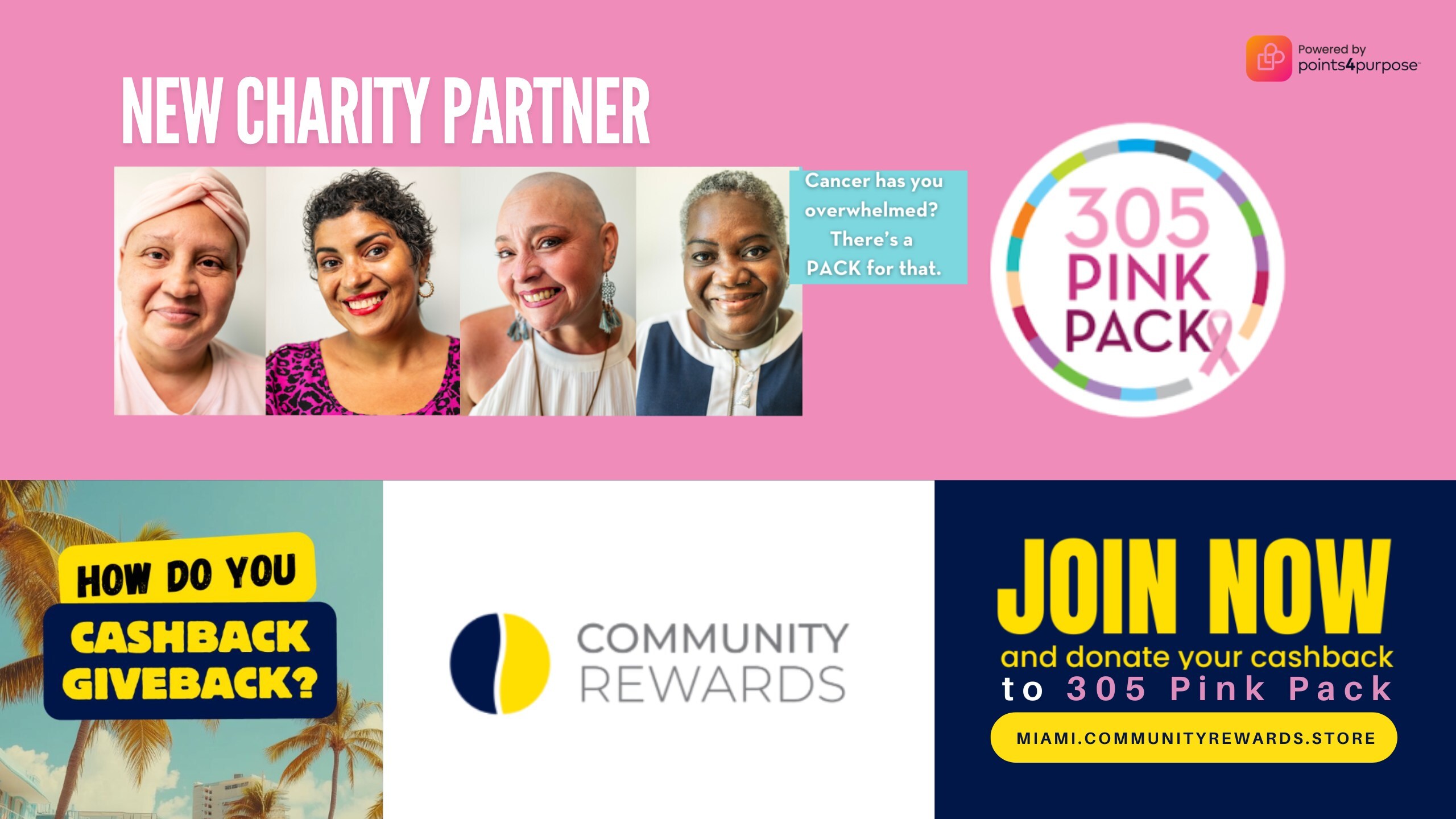 CommunityRewards™ Partners With 305 Pink Pack Charity to Support Mothers in Miami Facing Cancer, Using Micro-Charity Rewards Platform to Fundraise $50,000