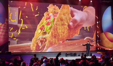 Taco Bell CMO, Taylor Montgomery unveils the Quesocrisp Taco – an all-new taco with a shell made out of crispy cheese.