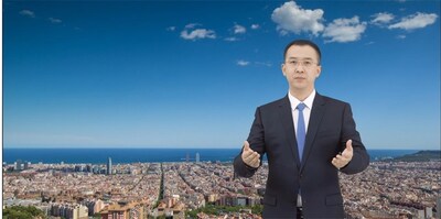 Shang Haifeng, President of Huawei Hybrid Cloud, delivering an opening speech through digital human (PRNewsfoto/HUAWEI CLOUD)