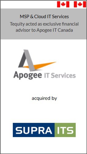Tequity's Advises MSP Firm, Apogee IT Services, on Acquisition by Supra ITS